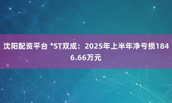 沈阳配资平台 *ST双成：2025年上半年净亏损1846.66万元